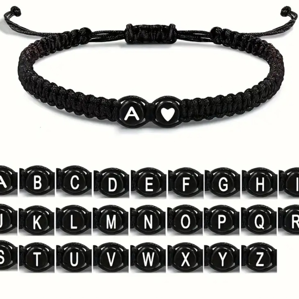 Black Macramé Bracelet with Adjustable Knot and Customizable Charms